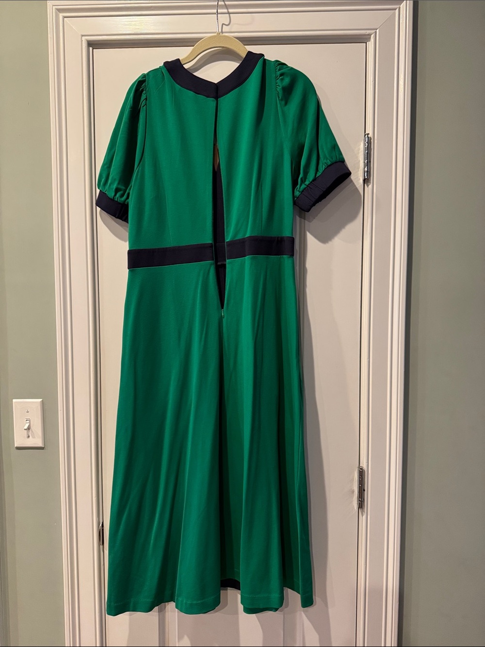 Boden Green Midi Dress with Navy Trim - Picture 3 of 5